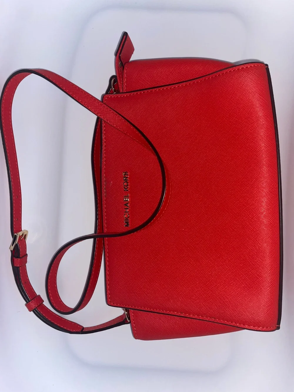 Michael Kors Orange Saffiano Leather Flap Crossbody Bag – Gold Hardware